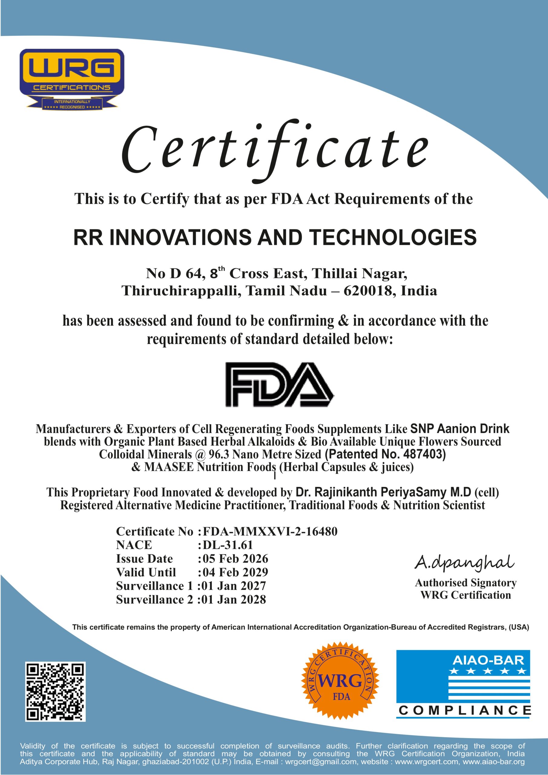 SNP FDA Certificate
