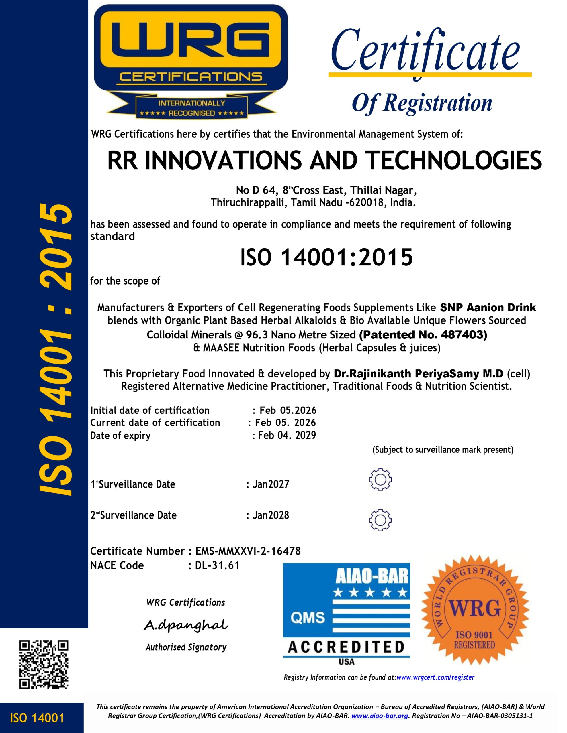 SNP ISO 14001 Certificate