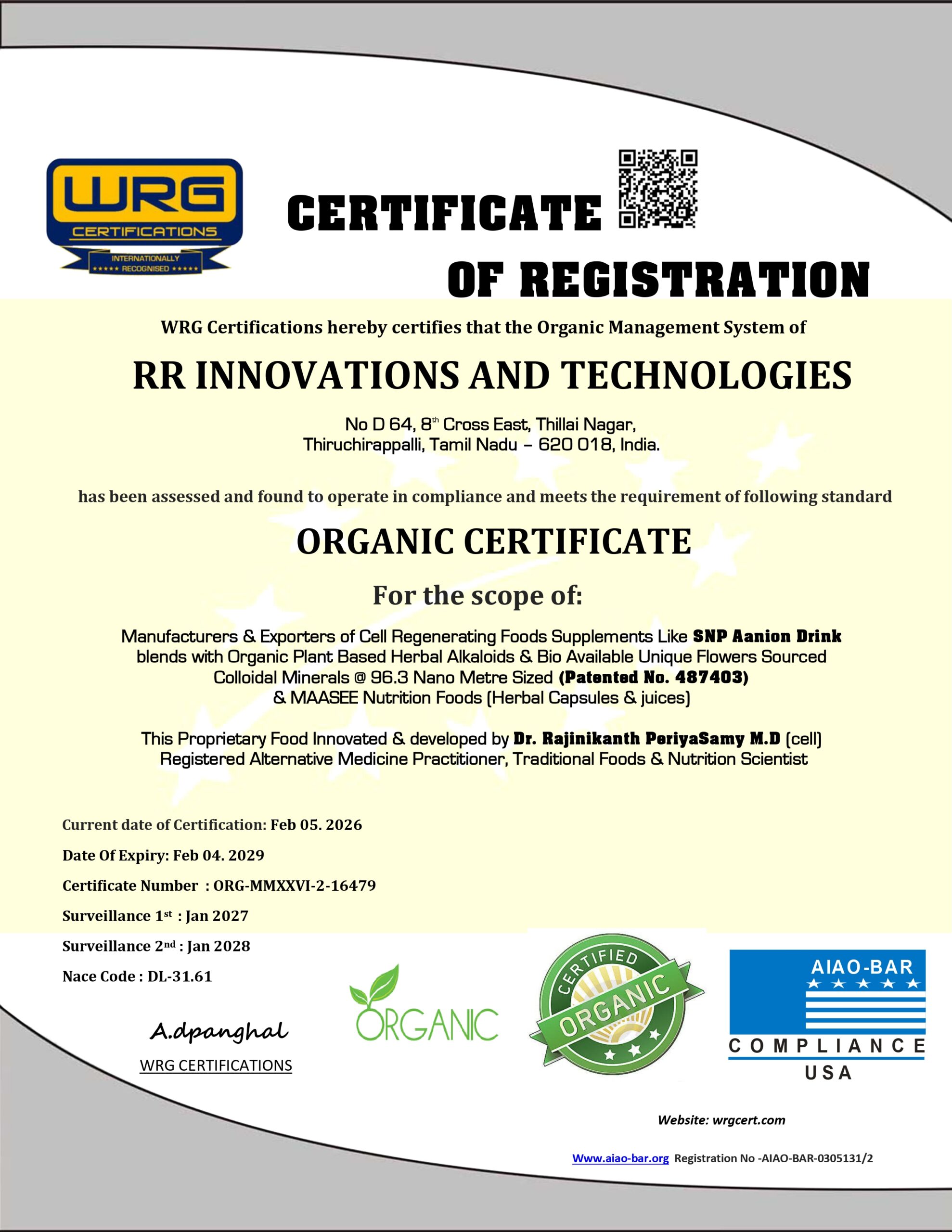 SNP Organic Certificate